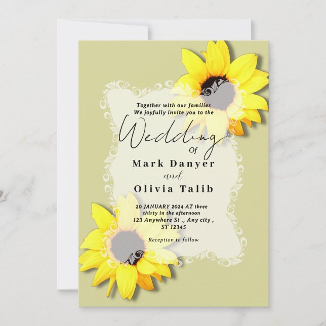 Invitación a la boda del girasol ruso (Anverso)