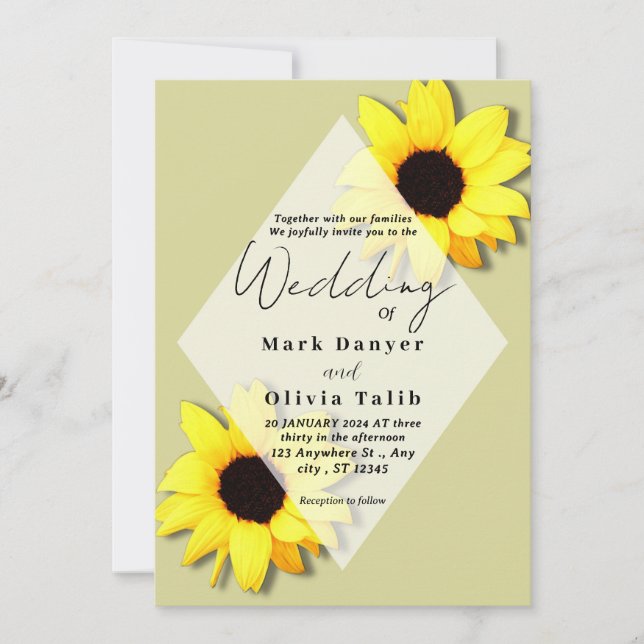 Invitación a la boda del girasol ruso (Anverso)