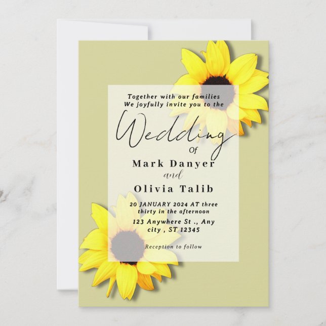 Invitación a la boda del girasol ruso (Anverso)