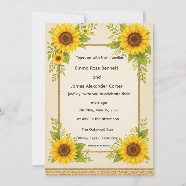 Invitación a la boda del girasol ruso (Anverso)