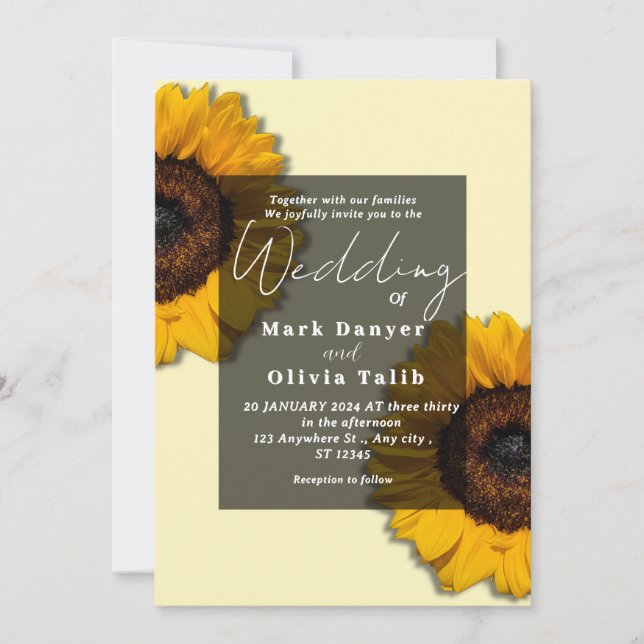 Invitación a la boda del girasol ruso (Anverso)