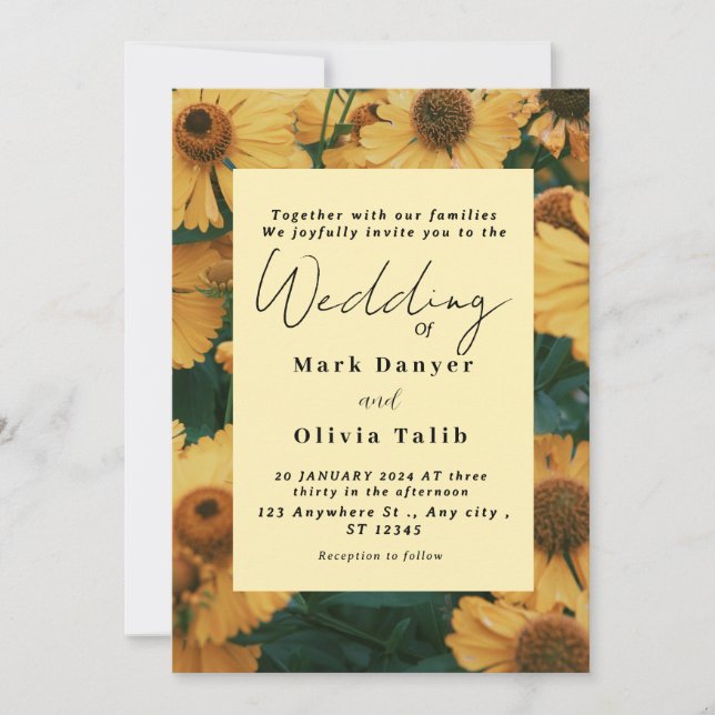 Invitación a la boda del girasol ruso (Anverso)