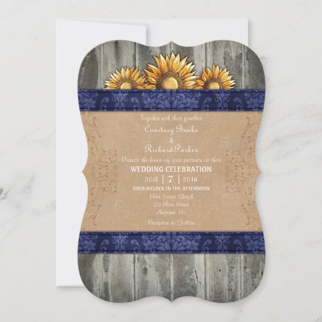 Invitación a la boda del girasol ruso azul de la m (Anverso)