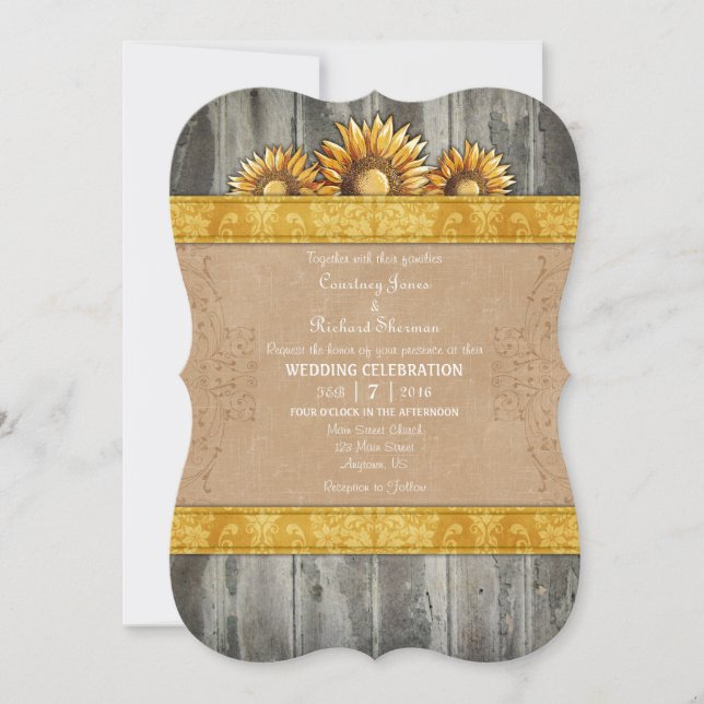 Invitación a la boda del girasol ruso dorado (Anverso)