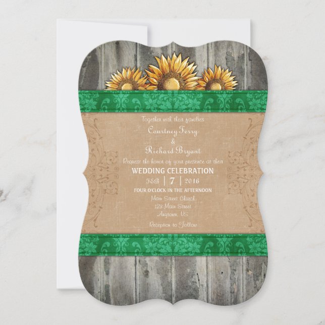 Invitación a la boda del girasol ruso verde marrón (Anverso)