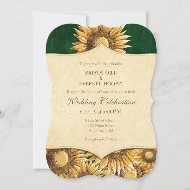 Invitación a la boda del girasol ruso verde oscuro (Anverso)