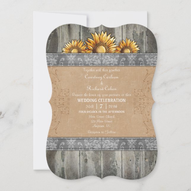 Invitación a la boda del girasol ruso y marrón gri (Anverso)