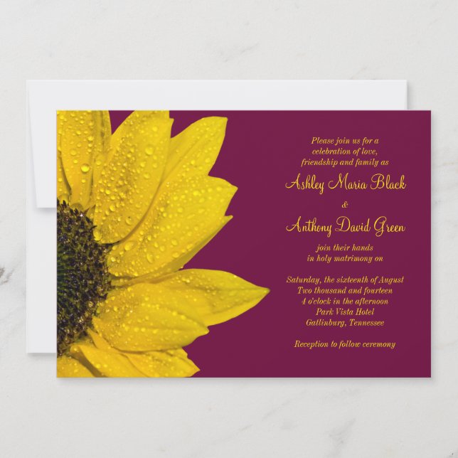 Invitación a la boda del girasol - Vino y Amarillo (Anverso)