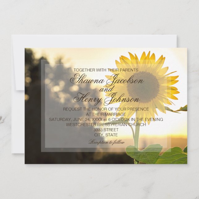 Invitación a la boda del girasol y el atardecer (Anverso)