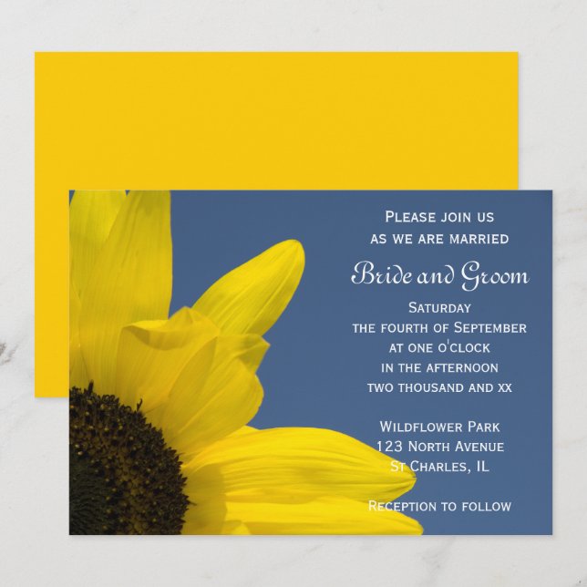 Invitación a la boda del girasol y el cielo azul (Anverso / Reverso)