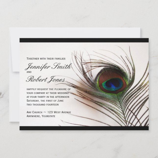 Invitación a la boda del glamour de la pluma de pa (Anverso)