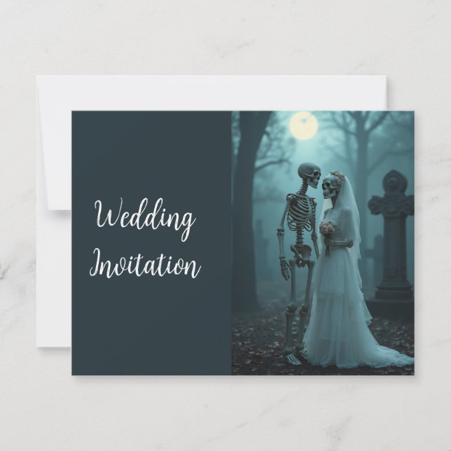Invitación a la boda del Gótico del esqueleto blan (Anverso)