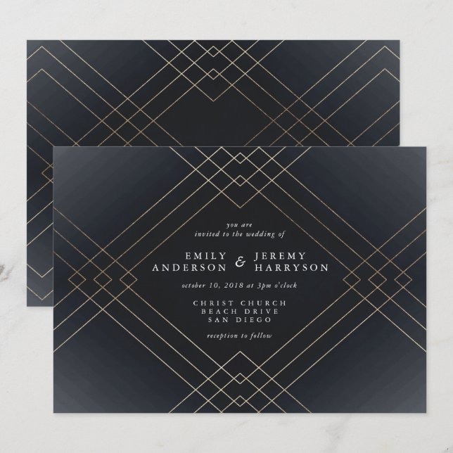 Invitación a la boda del Gran Gatsby del Art Deco  (Anverso / Reverso)