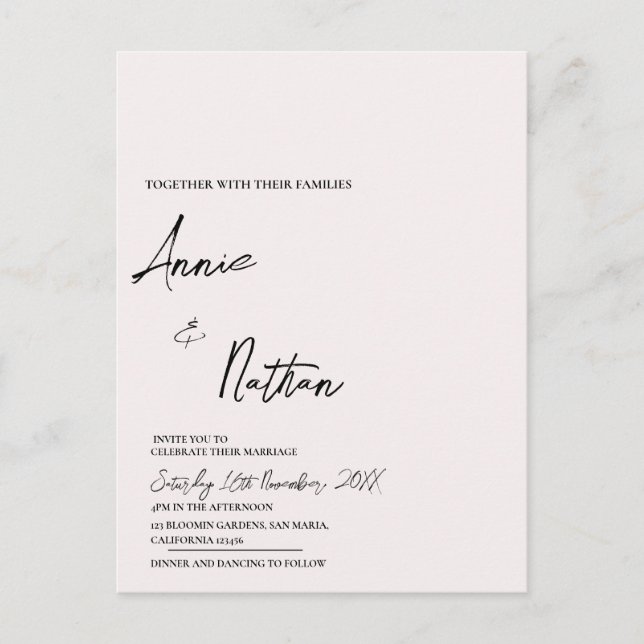 Invitación a la boda del guión Minimalista blanco  (Anverso)