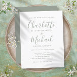 Invitación a la boda del guión verde de sabio mini<br><div class="desc">Con nombres de estilo de firma,  esta elegante postal de invitación a la boda verde sabio puede ser personalizada con su información en letras de moda. Diseñado por Thisisnotme©</div>