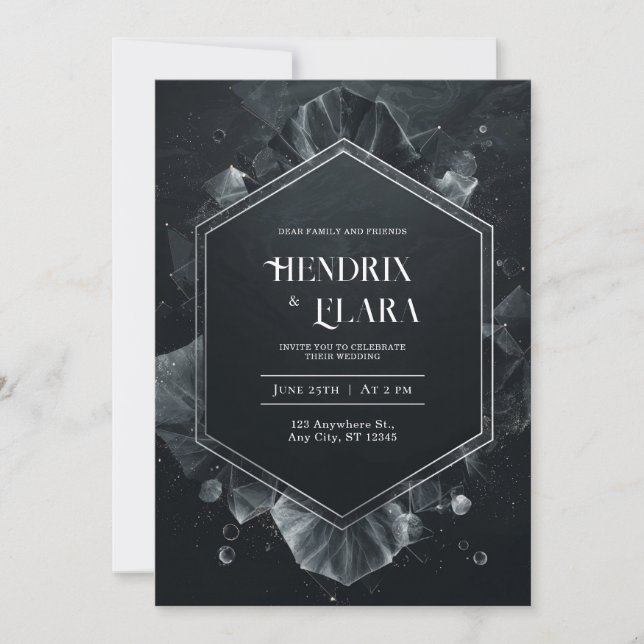 Invitación a la boda del hexágono negro celestial (Anverso)