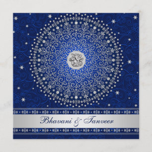 Invitación a la boda del Hindu Ganesh Blue Silver 