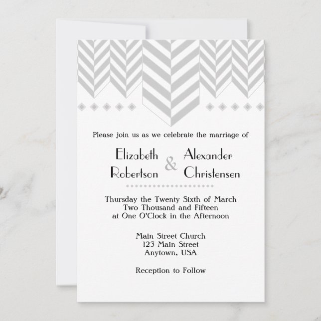 Invitación a la boda del hueso de arenque blanco g (Anverso)