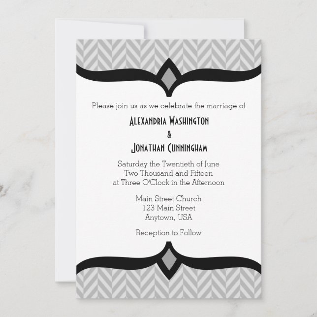 Invitación a la boda del hueso de arenque blanco g (Anverso)