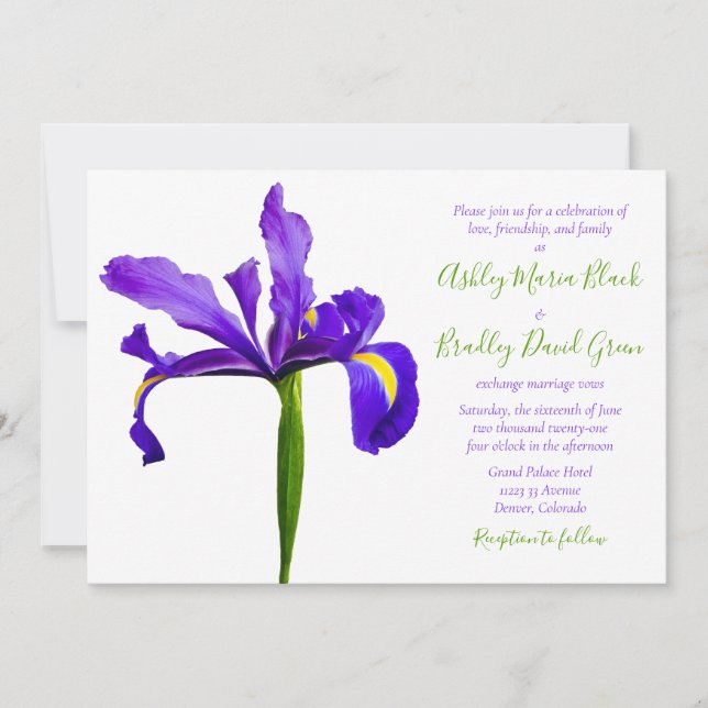 Invitación a la boda del iris morado (Anverso)