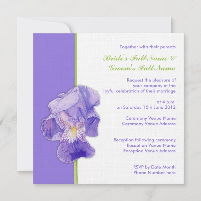 Invitación a la boda del iris púrpura (Anverso)