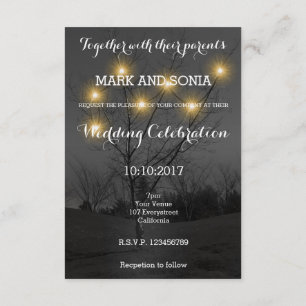 Invitación a la boda del jardín de árboles nocturn