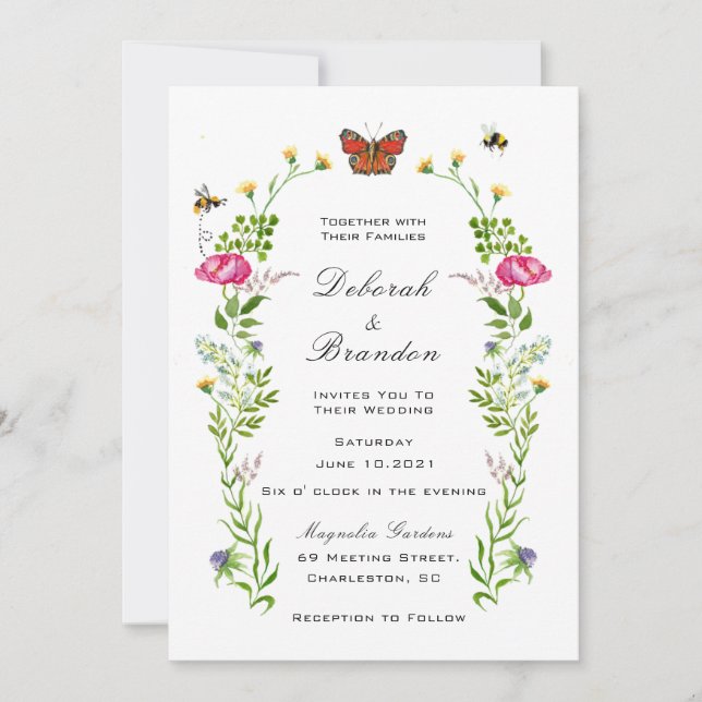 Invitación a la boda del jardín de flores silvestr (Anverso)