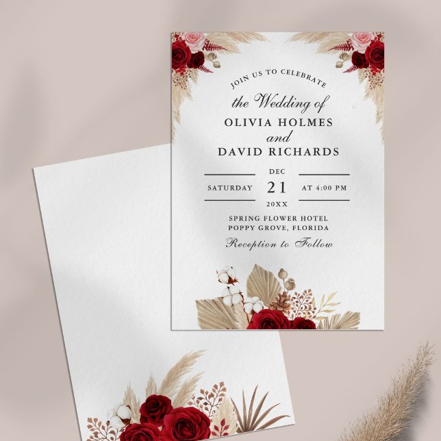 Invitación a la boda del jardín del Rosa tropical (Tropical Rose Garden Wedding Invitation on a table)