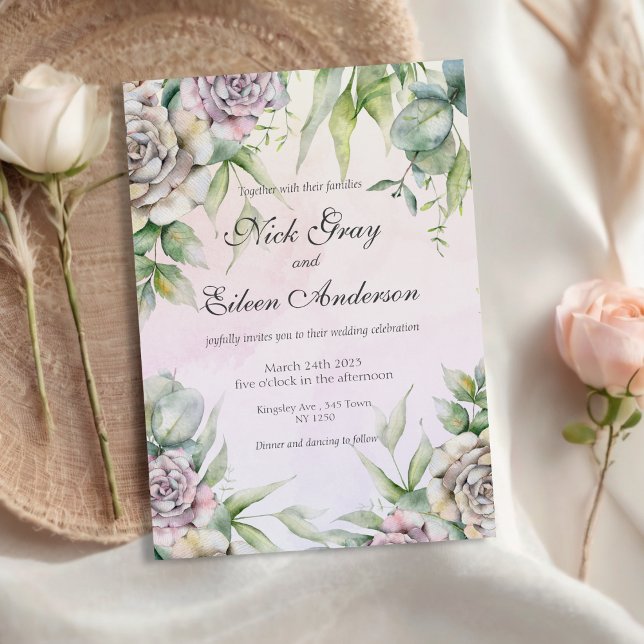 Invitación a la boda del jardín floral rosa y turb (Dusty Pink Floral Garden Wedding Invite)