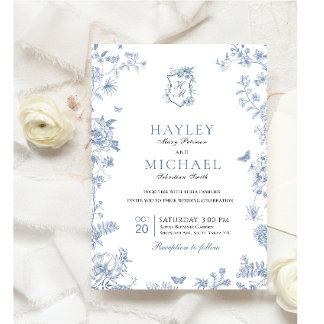 Invitación a la boda del Jardín francés azul de la