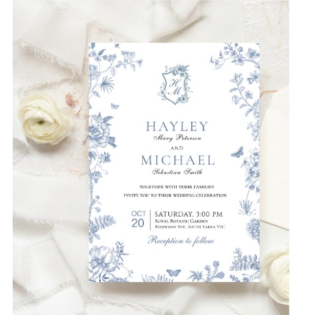 Invitación a la boda del Jardín francés azul de la (Subido por el creador)