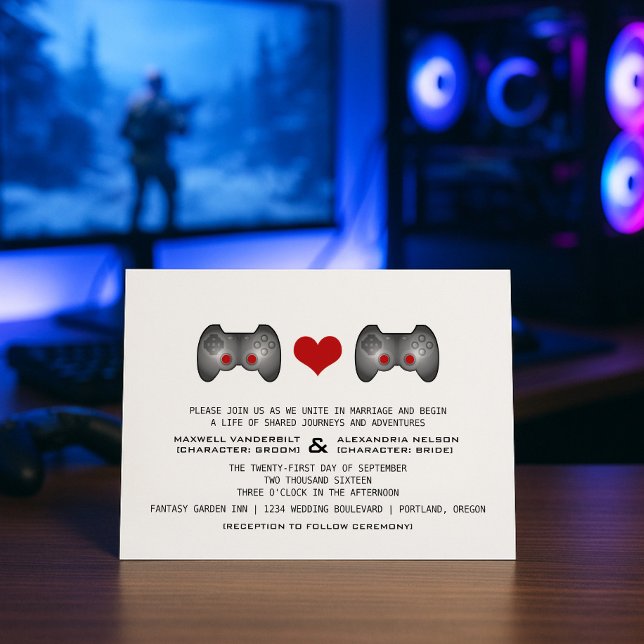 Invitación a la boda del jugador de Cute Rojo (Red Cute Gamer Wedding Invite)