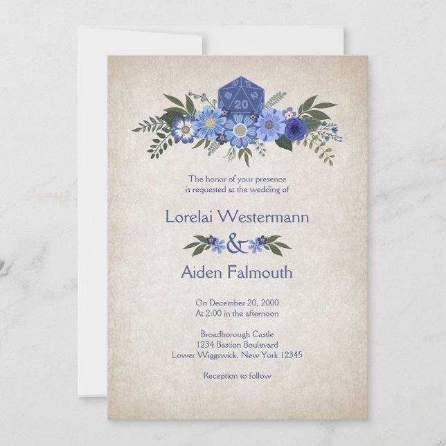 Invitación a la boda del jugador de dados RPG (Anverso)