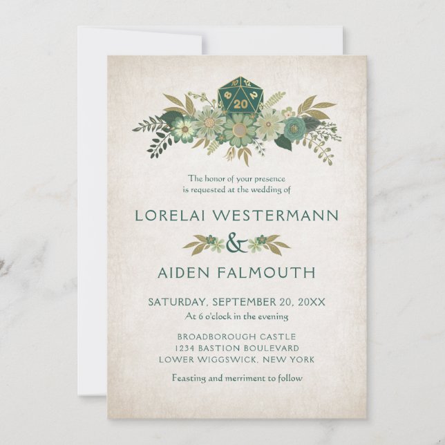 Invitación a la boda del jugador de dados RPG (Anverso)