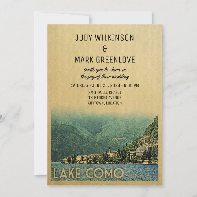 Invitación a la boda del Lago Como Menaggio Italia (Anverso)