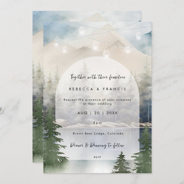 invitación a la boda del lago de montaña (Anverso / Reverso)