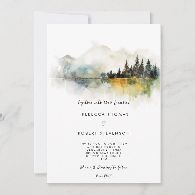 invitación a la boda del lago de montaña de otoño (Anverso)