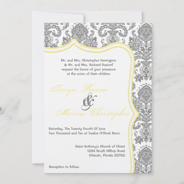 Invitación a la boda del lazo del Damasco amarillo (Anverso)