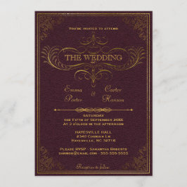 Invitación a la boda del libro de cuero de época