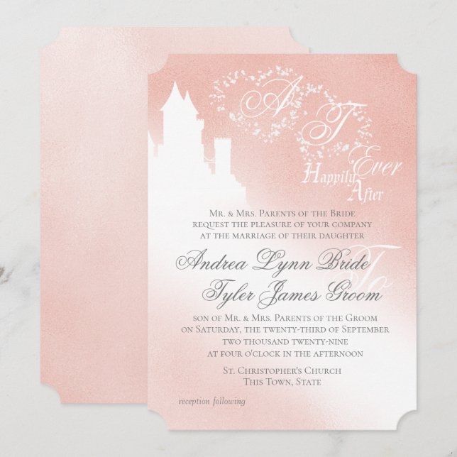 Invitación a la boda del libro de historias rosas  (Anverso / Reverso)