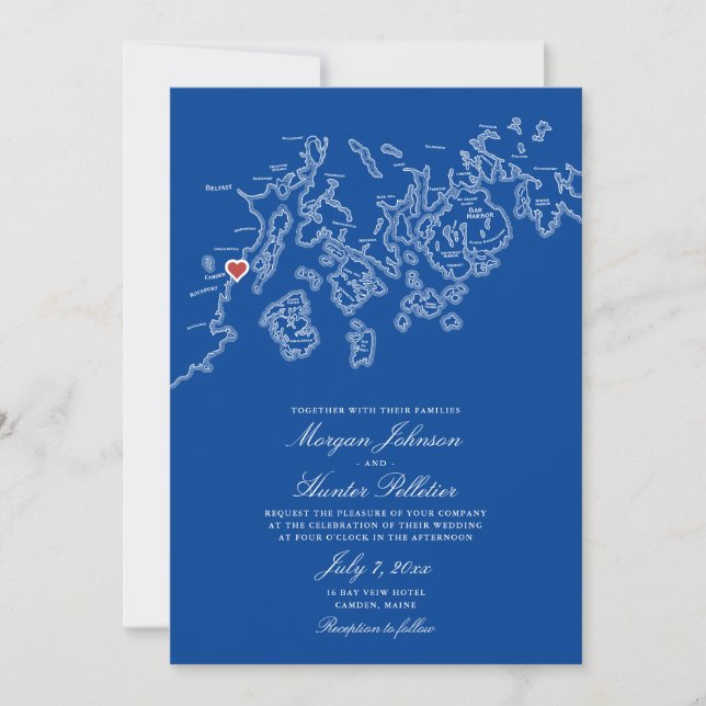 Invitación a la boda del Mapa Camden Maine - Penob (Anverso)