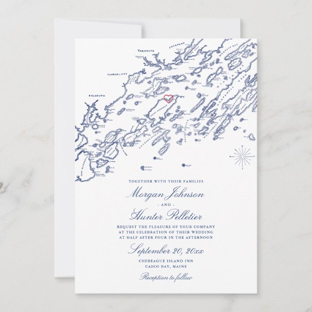 Invitación a la boda del mapa de la isla de Chebea (Anverso)
