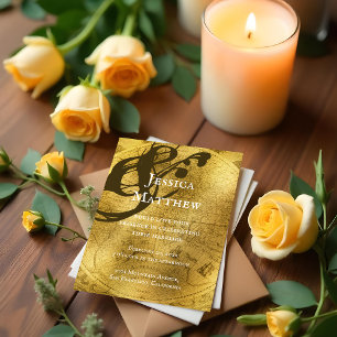 Invitación a la boda del Mapa de Oro Rústico Antig