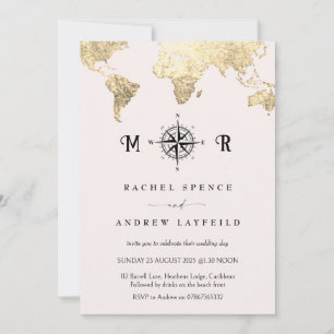 Invitación a la boda del mapa de viajes rosados y
