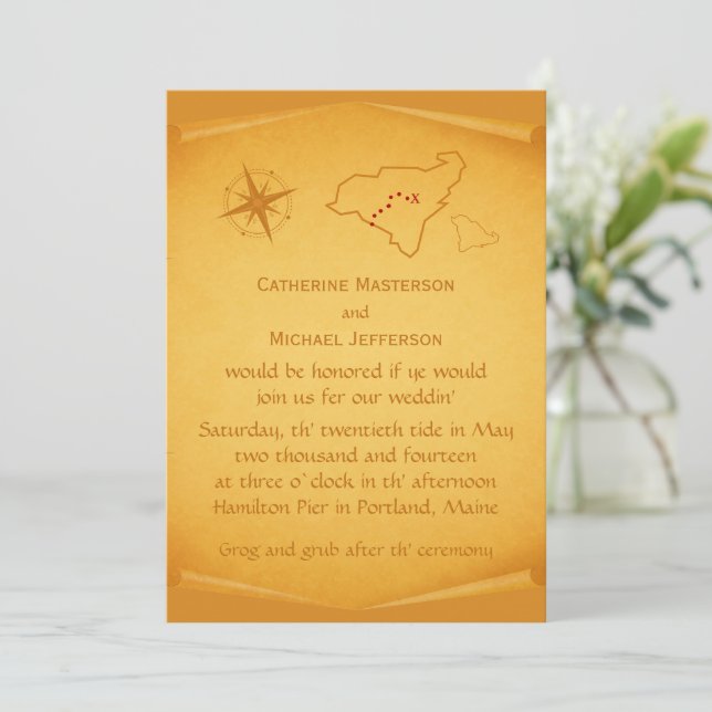 Invitación a la boda del mapa del tesoro (Anverso de pie)