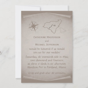 Invitación a la boda del mapa del tesoro, Beige
