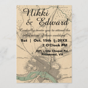 Invitación a la boda del Mapa Rústico Vintage Rich