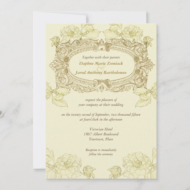 Invitación a la boda del marco antiguo (Anverso)