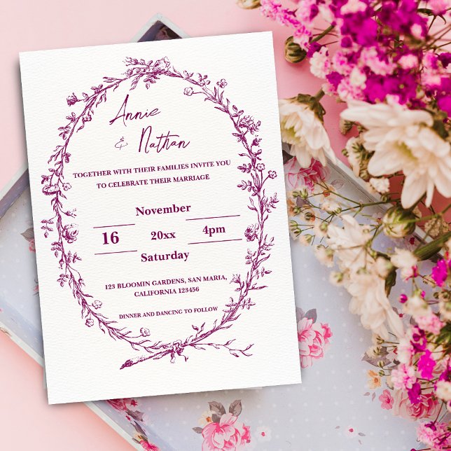 Invitación a la boda del marco borgoñón intrincado (Ornate Intricate Burgundy Frame Wedding Invitation)