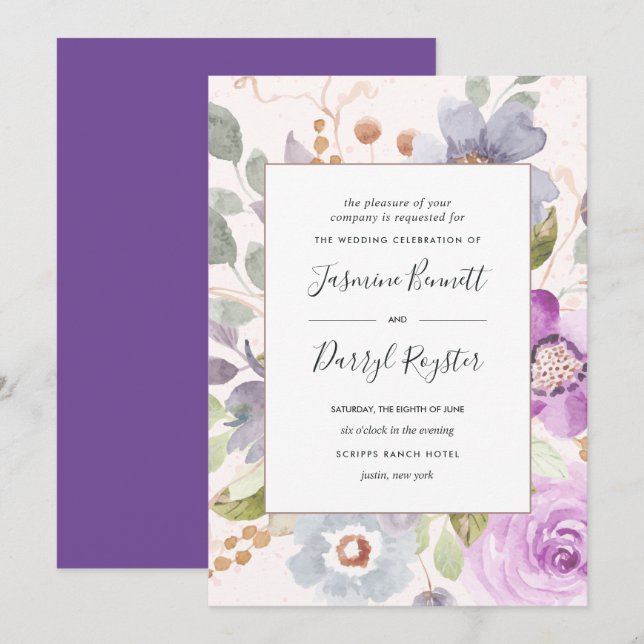 Invitación a la boda del marco de la floración de  (Anverso / Reverso)